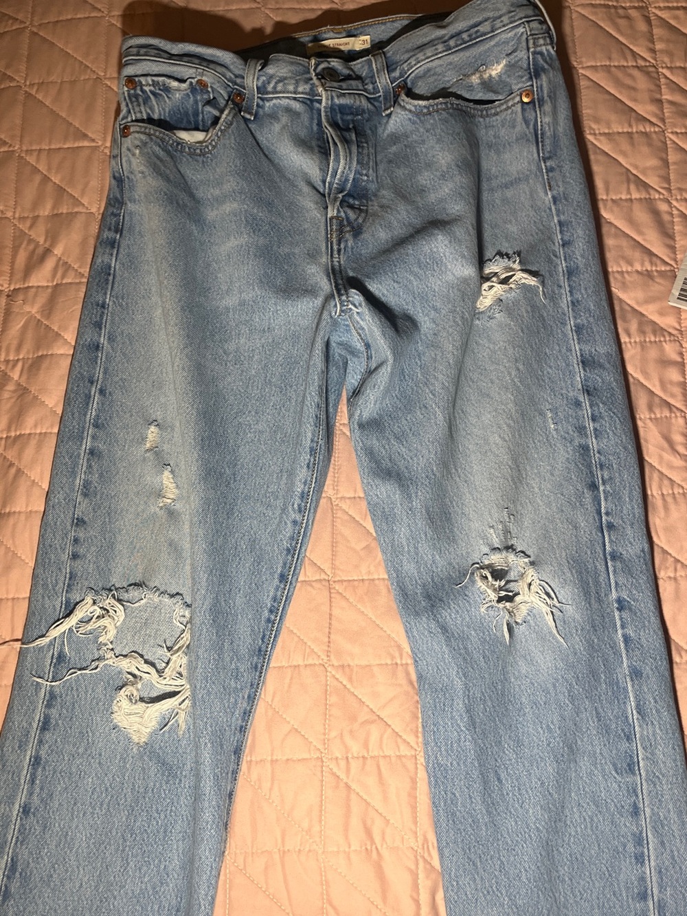 Levi’s Wedgie Straight Distressed High Rise Blue Jeans Size 31